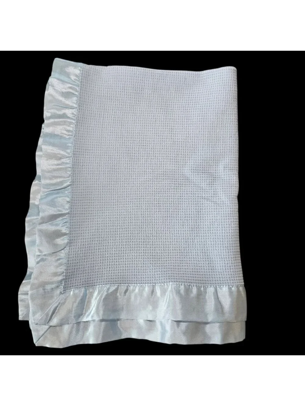 Light Blue Baby Blanket Thermal Satin Trim Waffle Weave Cotton Baby Boy